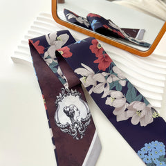 Vintage Flower Girl Skinny Scarf Satin Twilly Scarf