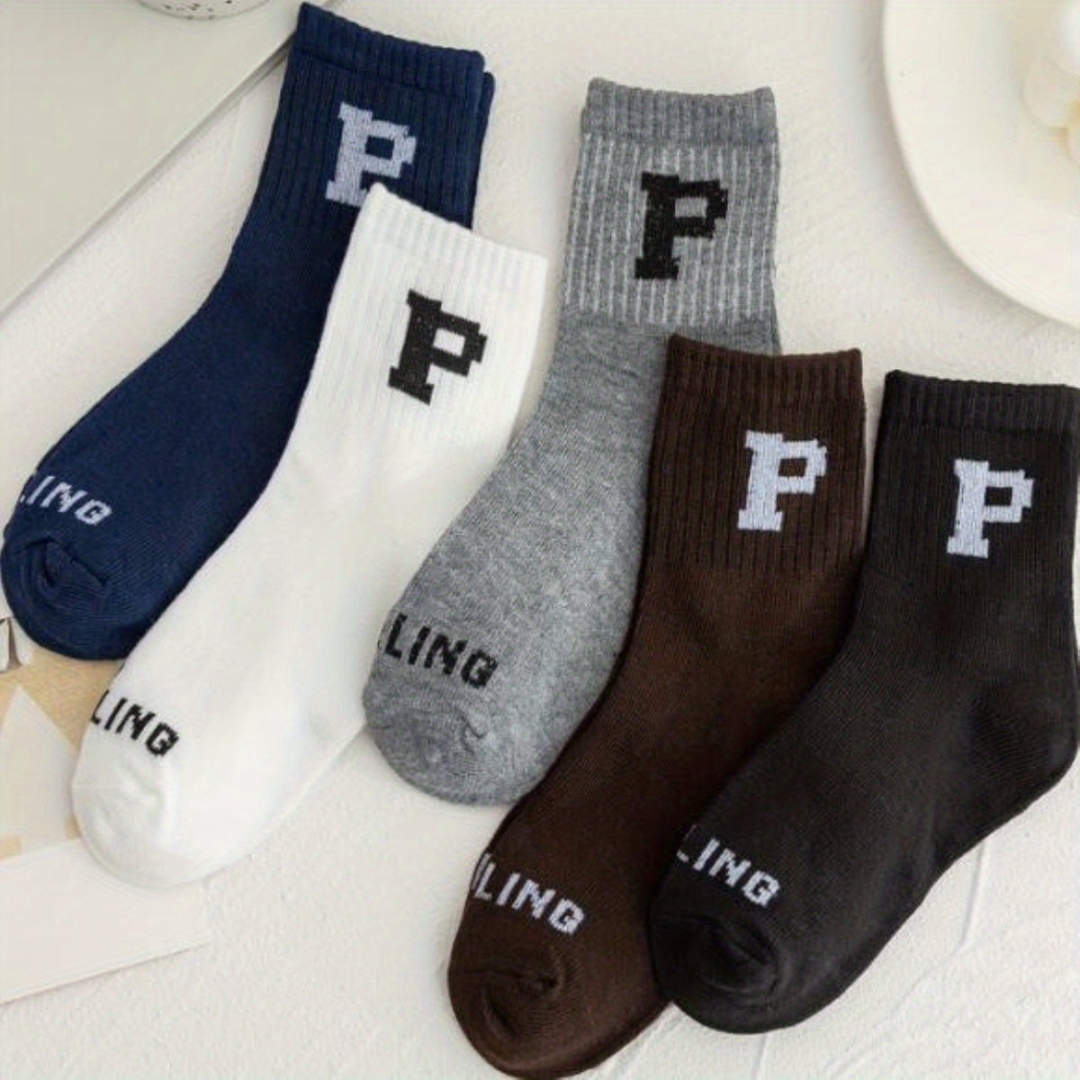Boys Kids Letter P Print Socks Cotton Warm Crew Socks Children's Socks