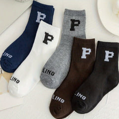 Boys Kids Letter P Print Socks Cotton Warm Crew Socks Children's Socks