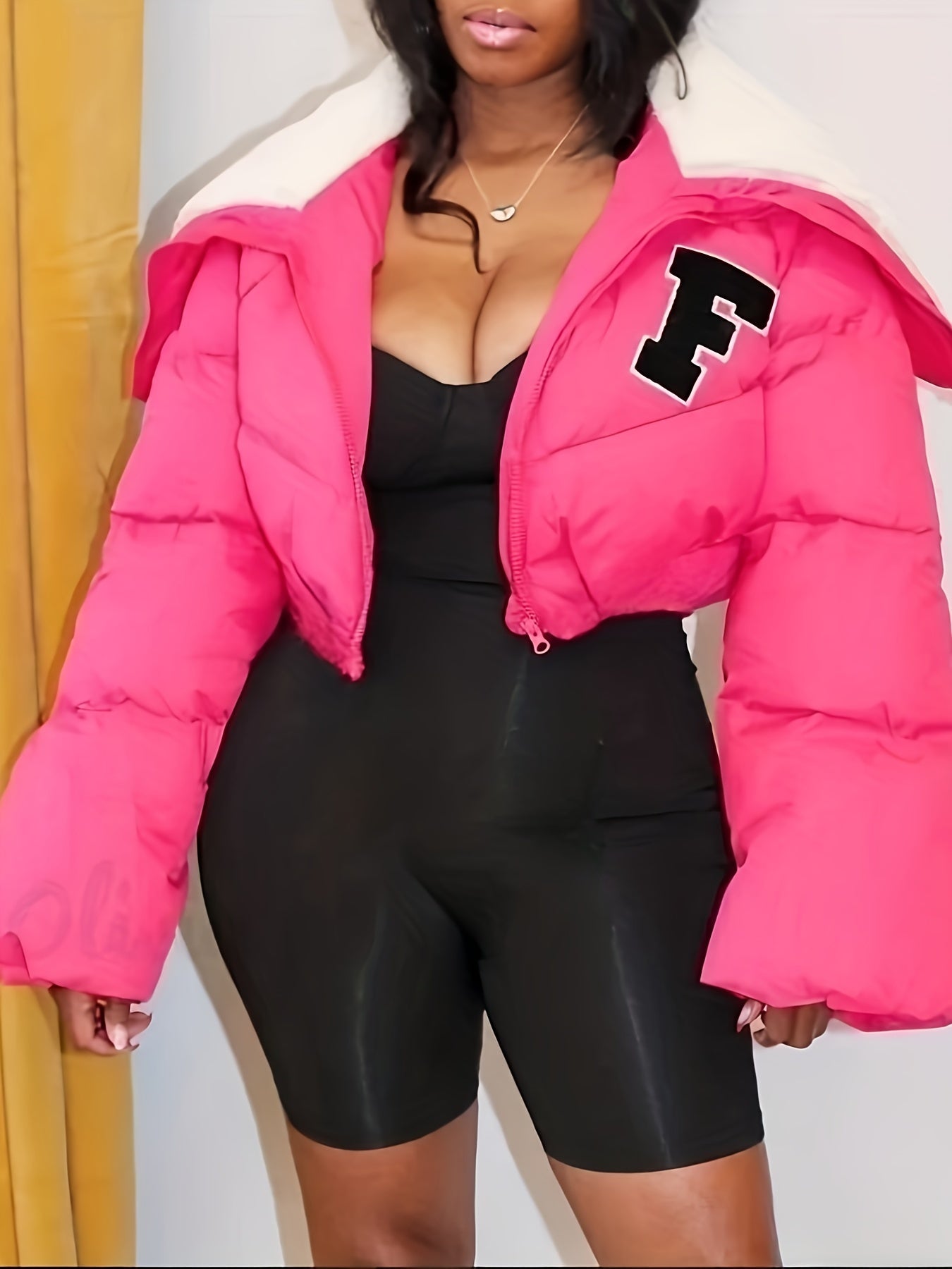High Neck Cropped Coat Solid Long Sleeve Warm Outerwear