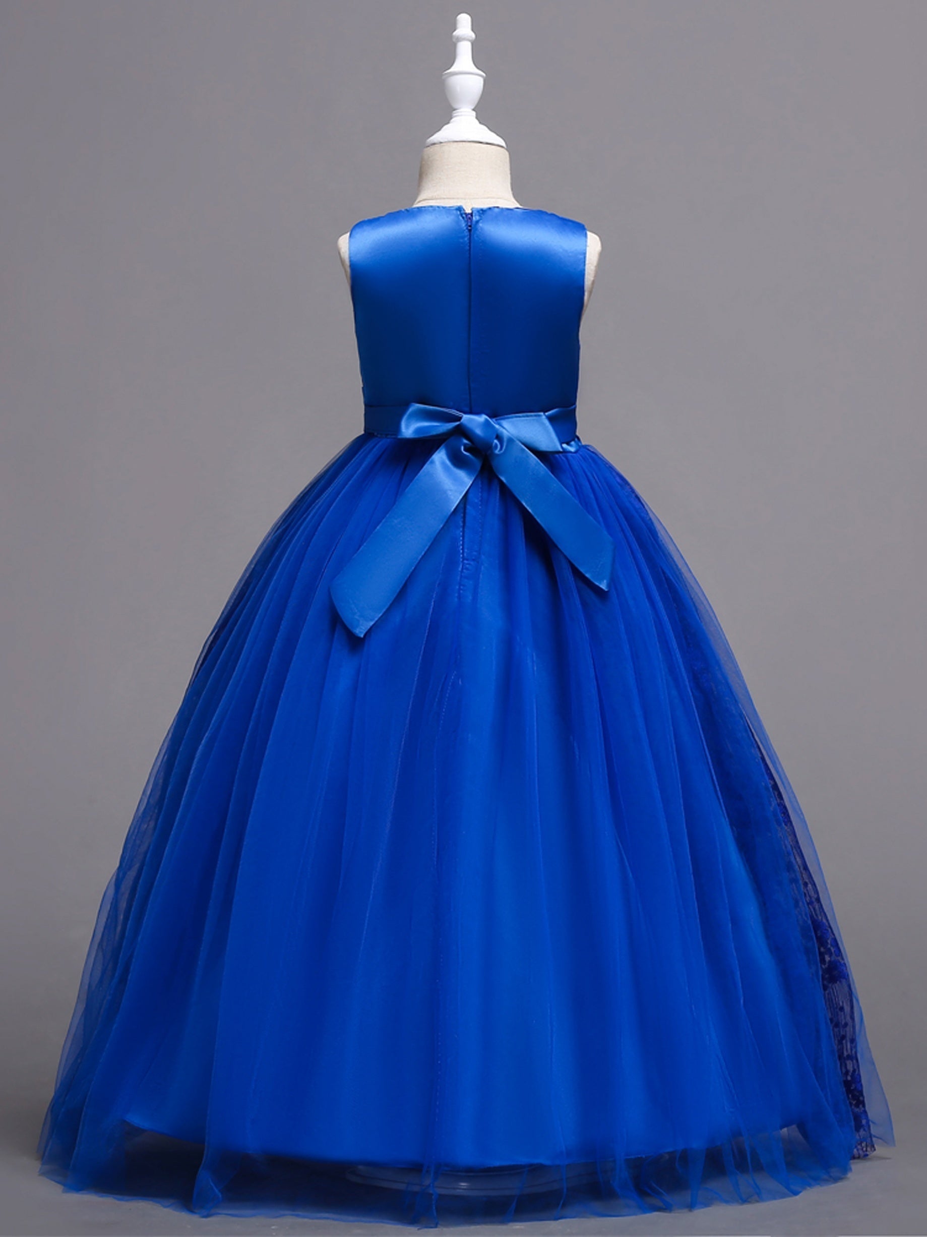 Girls Mesh Flower Embroidery Princess Dress Sleeveless Vintage Tulle Dress