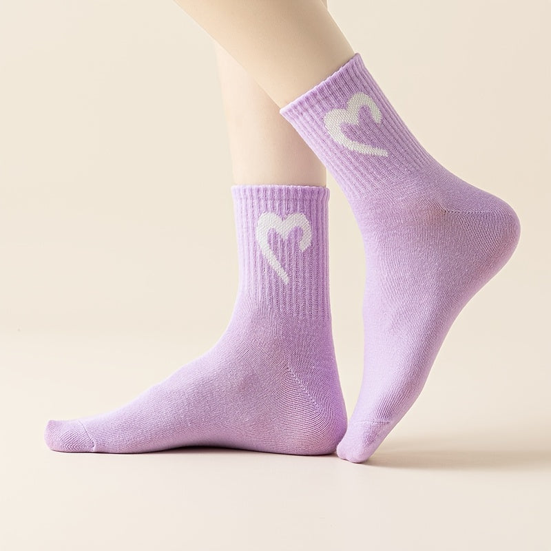 6 Pairs Heart Print Socks Mid Tube Women's Stockings