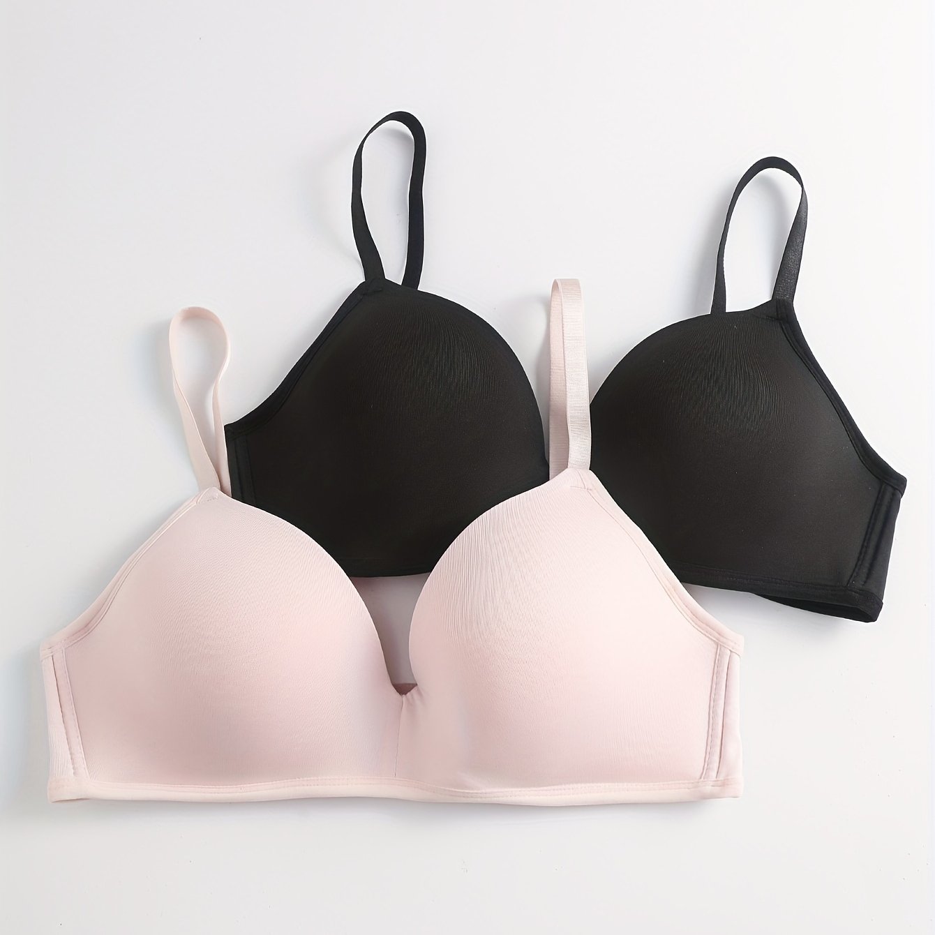 2pcs Solid T Shirt Bras Comfy Push Up Bra Women's Lingerie