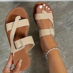 Women's Solid Flat Sandals Slip On Open Toe Non slip Outdoor Thong Sandals