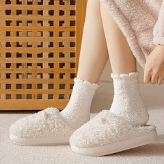 3 Pairs Solid Fuzzy Socks Comfy & Warm Mid Tube Socks Women's Stockings