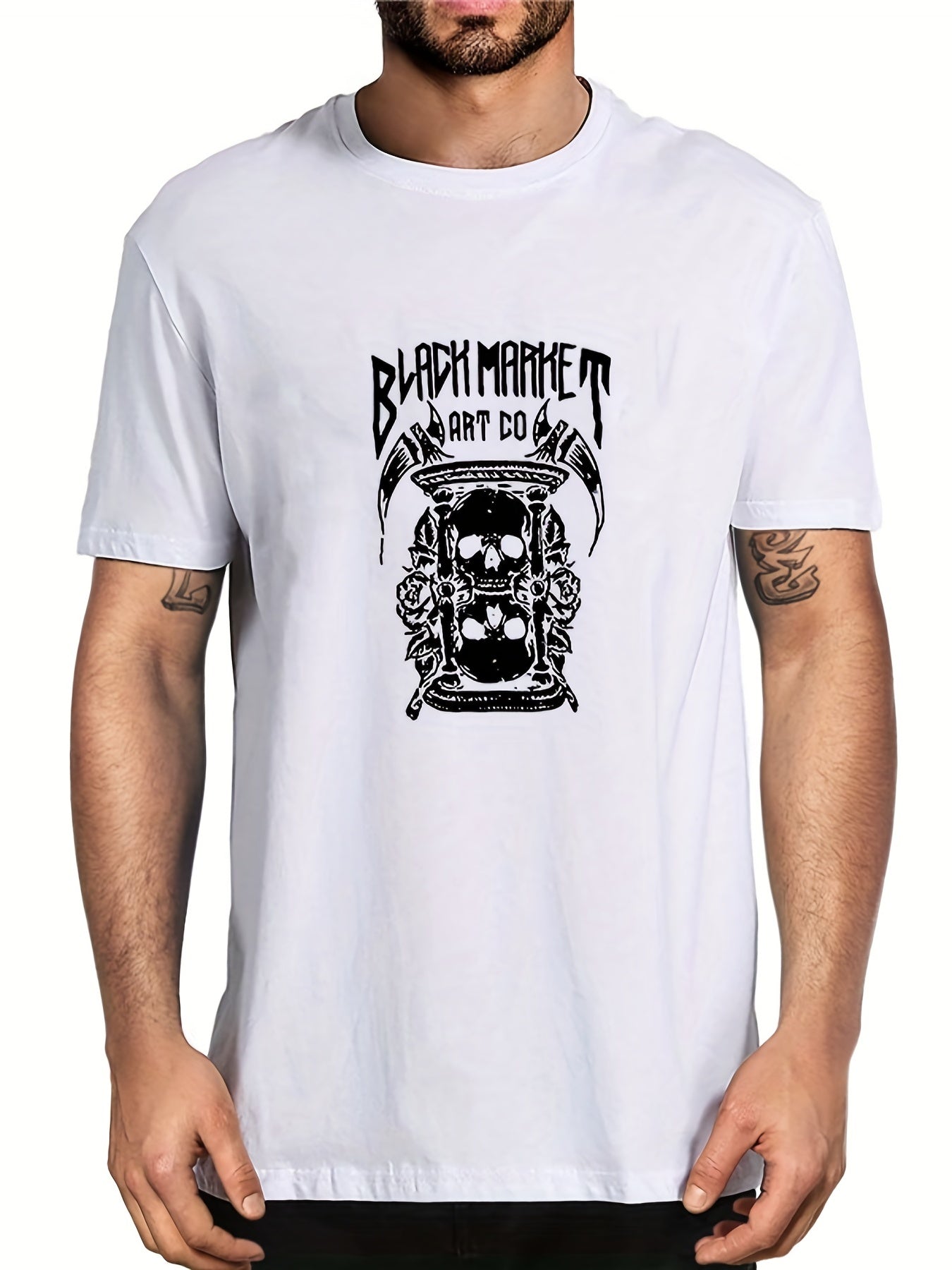 Men's Skull Hourglass Graphic T shirt Casual Stretch Tee