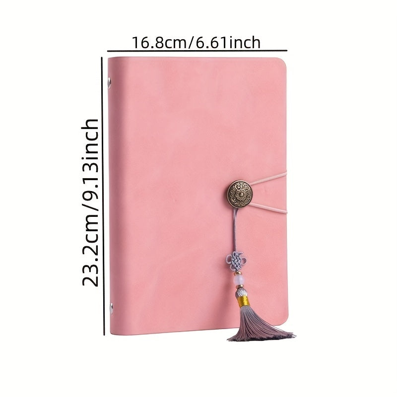A5 Leather Loose Leaf Book with 200 Pages Tassel Pendant