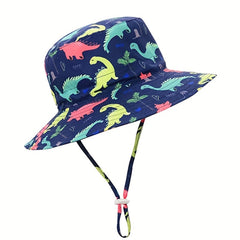 Kids' Dino Print Wide Brim Fisherman's Hat Sunscreen Bucket Cap