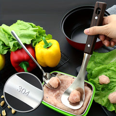 Stainless Steel Meatball Spoon Non Stick Maker with Wood Handle