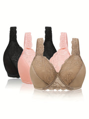 3 Pack Plus Size Lace Full Cover Underwire Bras Set