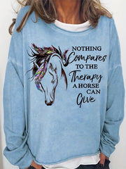 Horse Print Sweatshirt Long Sleeve Crew Neck Casual Fall Spring Women's Clothing