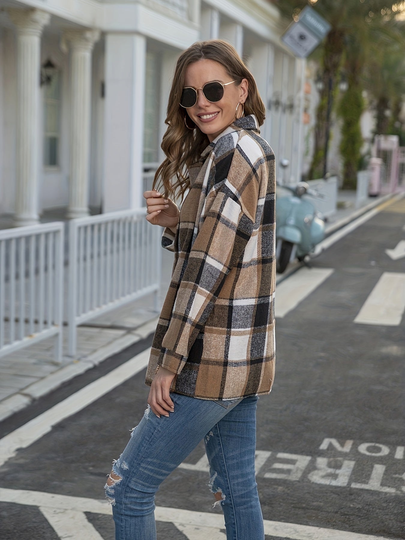 Plaid Print Long Sleeve Button Up Collar Shirt