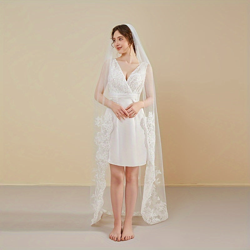 Romantic Wedding Veil Lace Trim Bridal Veil with Comb Hand Wash 2m Long