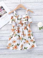 Floral Cold Shoulder Ruffle Trim Romper Jumpsuit Girls Summer Clothes