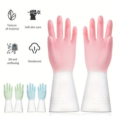 2pcs Set Kitchen Dish Washing Gloves PVC Rubber Silicone Latex