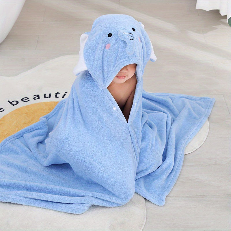 Kids Coral Velvet Hooded Bath Towel Absorbent Wearable Bathroom Supplies
