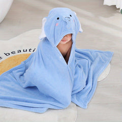 Kids Coral Velvet Hooded Bath Towel Absorbent Wearable Bathroom Supplies