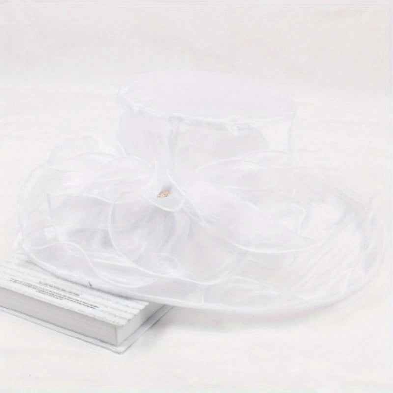 Organza Sun Hat Mesh Flower Foldable Travel Beach UV Protection Church Derby