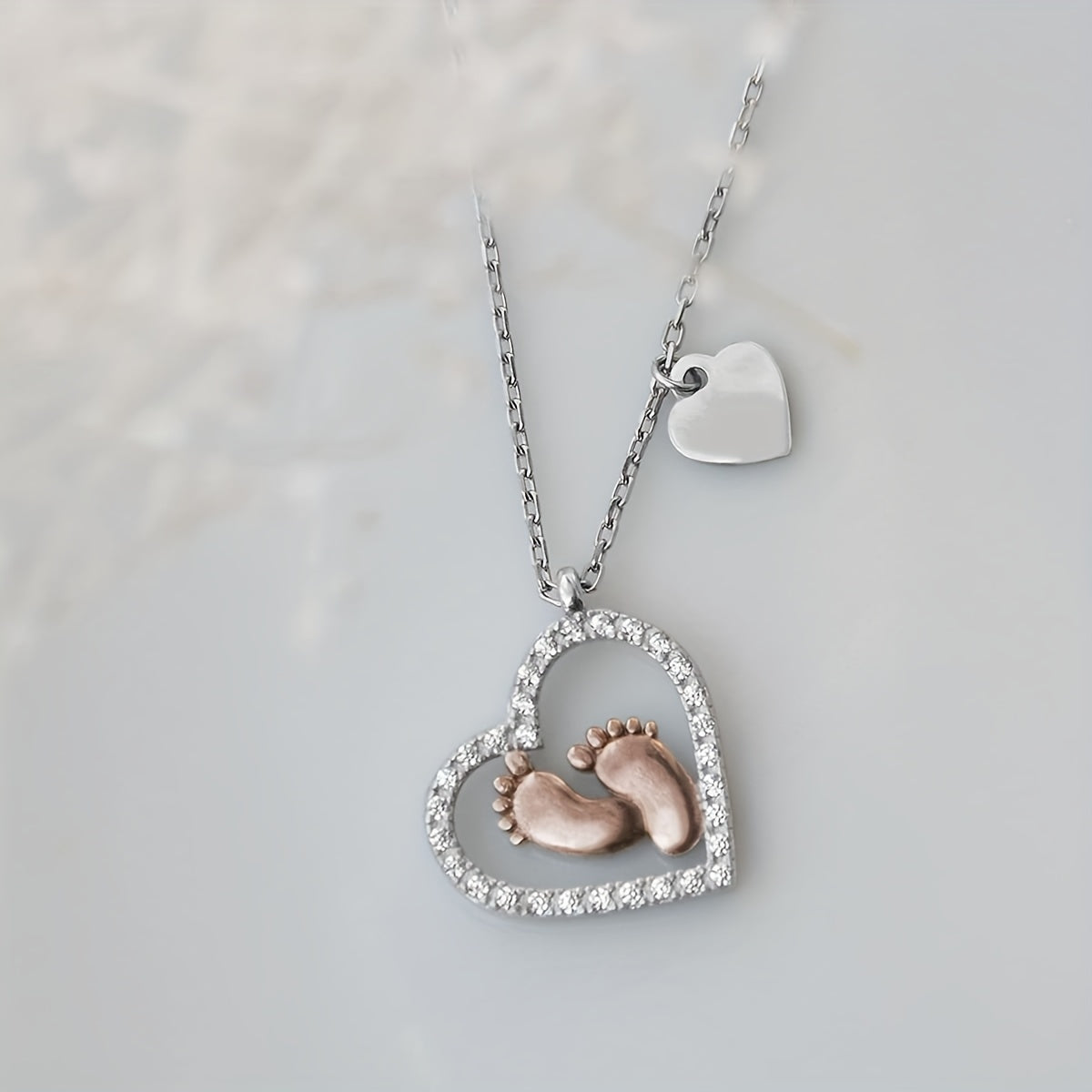 Baby Foot Heart Pendant Necklace Party Holiday Birthday Mother's Gift