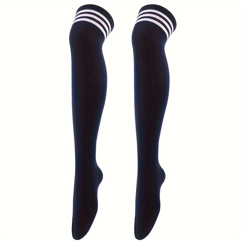 1pair Striped Over The Knee Long Socks Dance Socks