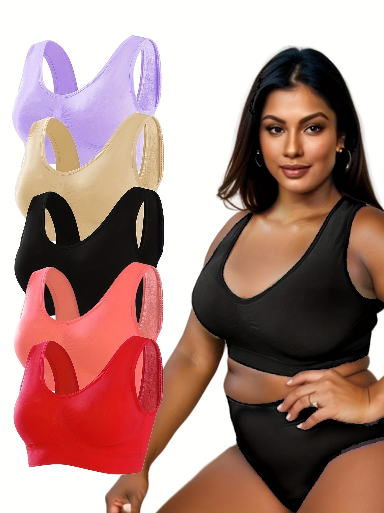 5 Pack Plus Size Seamless Fitness Bra Set