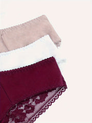 6pk Plus Size Sexy Panties Set Women's Contrast Lace Trim Stretch Briefs
