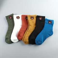 6 Pairs Bear Print Socks Comfy & Mid Tube Women's Stockings