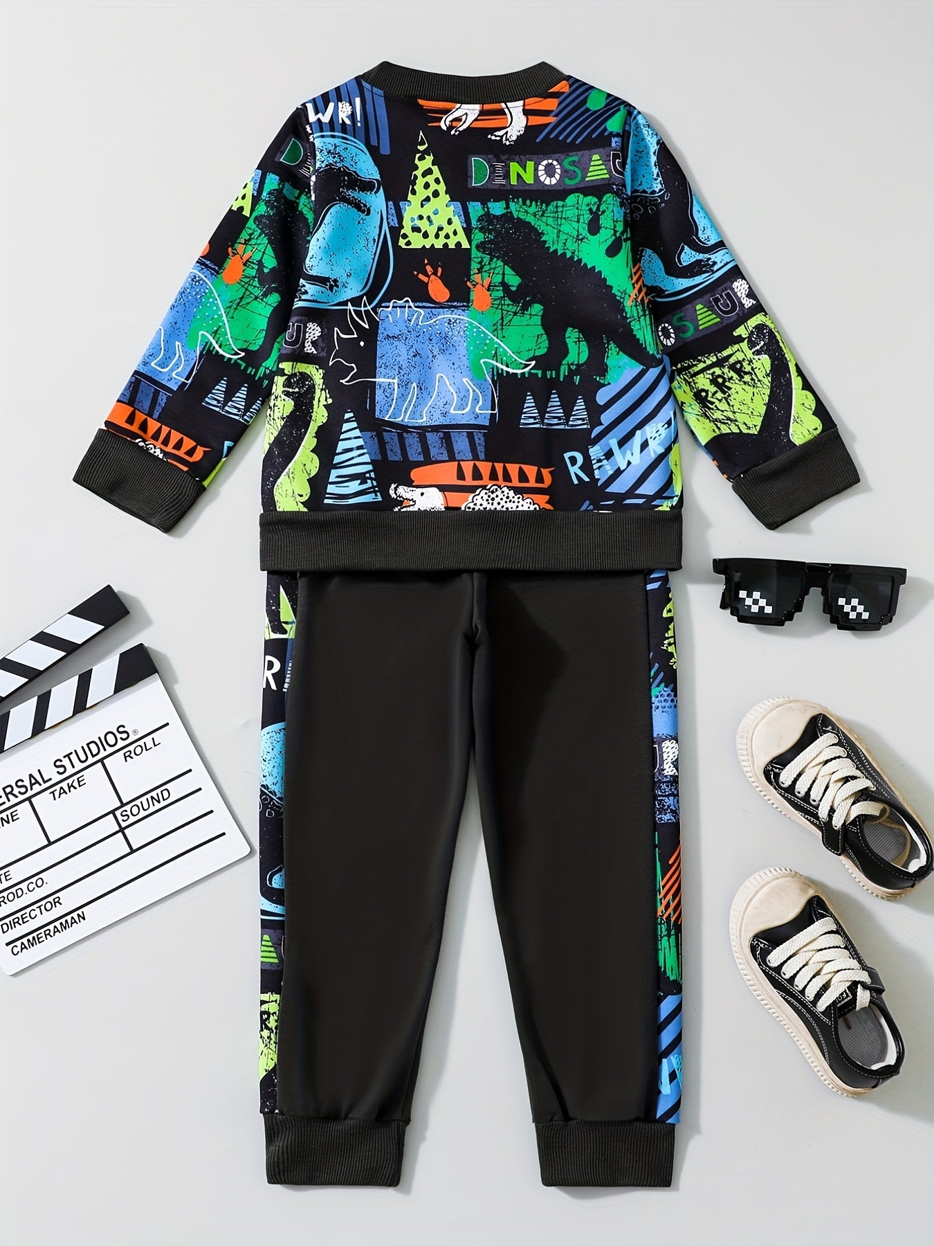 Boys Dino Print Sweatshirt & Sweatpants Set
