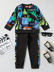 Boys Dino Print Sweatshirt & Sweatpants Set
