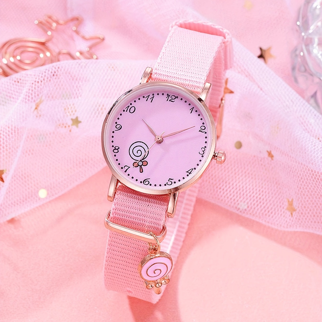 2pcs Quartz Watch Set for Girls, Cartoon Design Wrist Watch