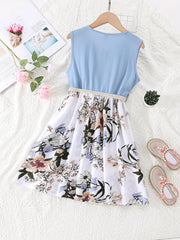 Girls' Floral Skirt & Tank Top Patchwork Dress