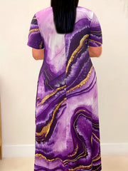 Women's Plus Marble Print Short Sleeve Maxi Dress