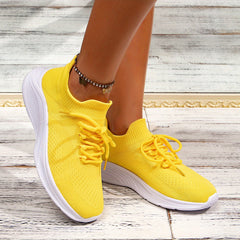 Women's Lace Up Knit Sneakers Green Lightweight Running Shoes