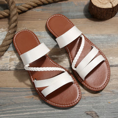 Women's Woven Strap Slippers Faux Leather Slip On Shoes