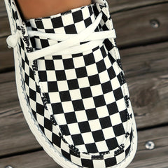 Women's Plaid Pattern Flat Outdoor Sports Board Shoes