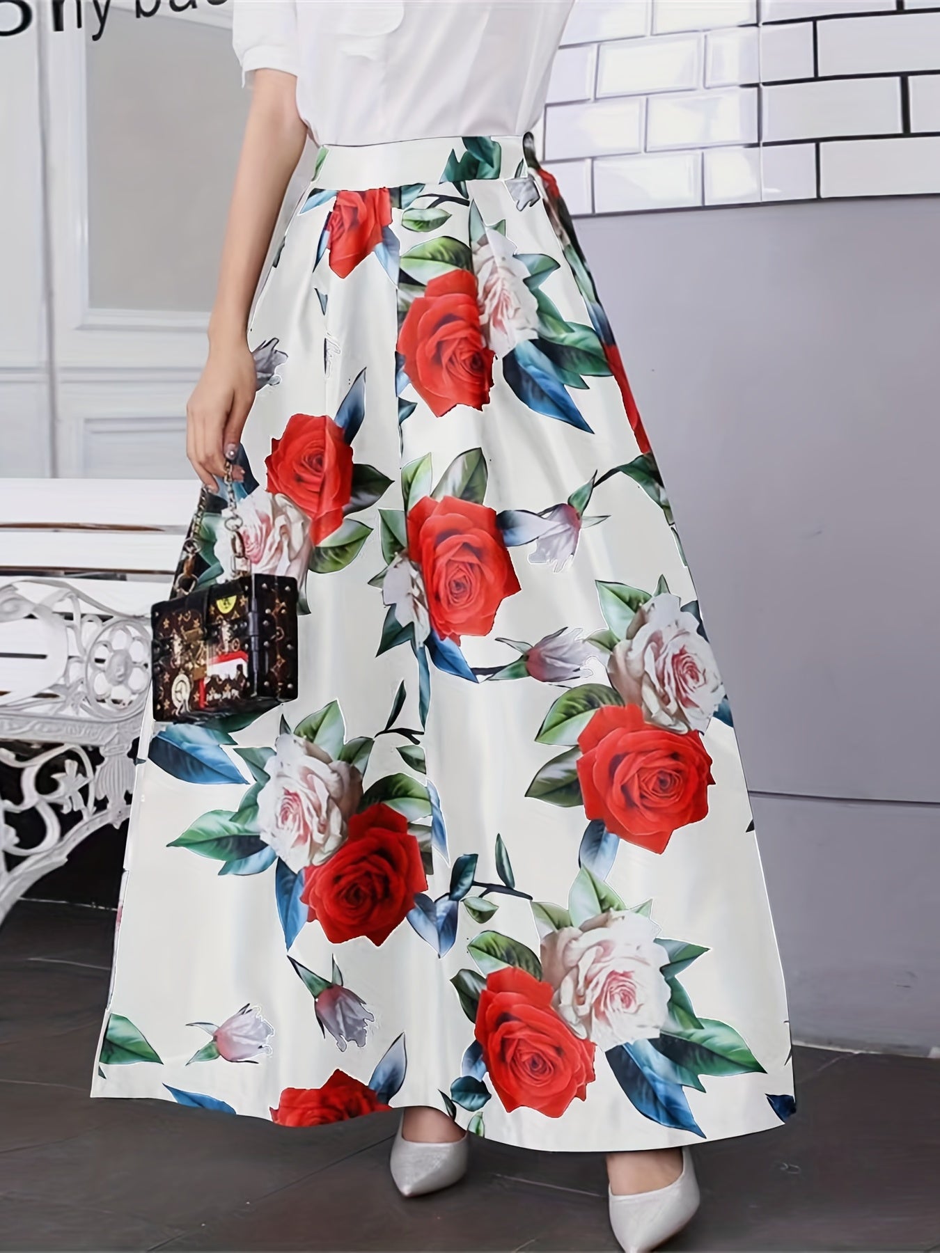 Floral Print A line Ankle Skirt for Spring & Summer