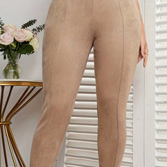 Solid High Waist Leggings with Seam Detail