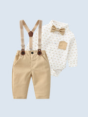 Baby Boys Gentleman Outfit Shirt Bowtie Suspender Pants Clothes