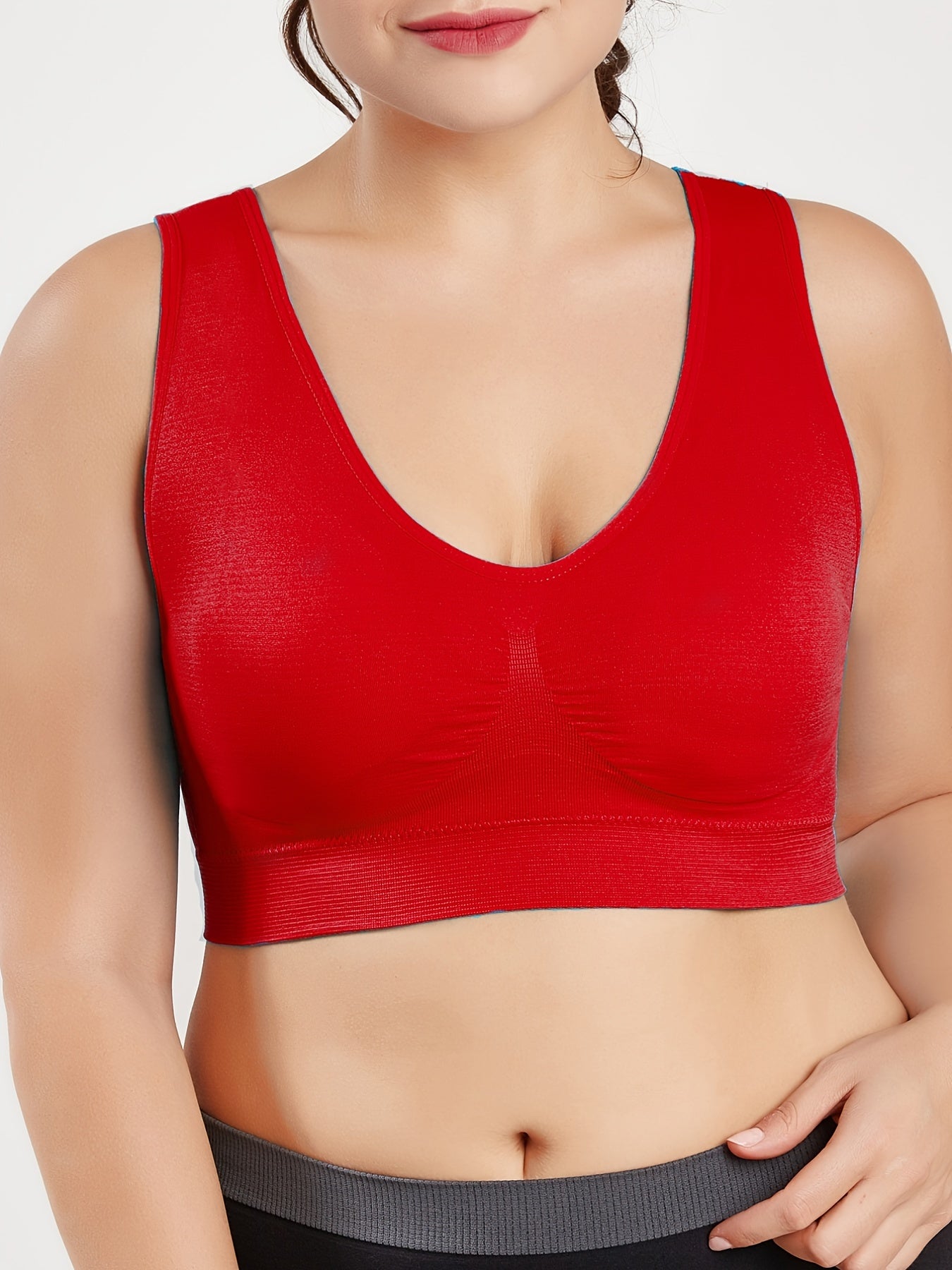 5 Pack Plus Size Bra Set Women's Plus Solid Ruched Breathable Bra 5pcs Set