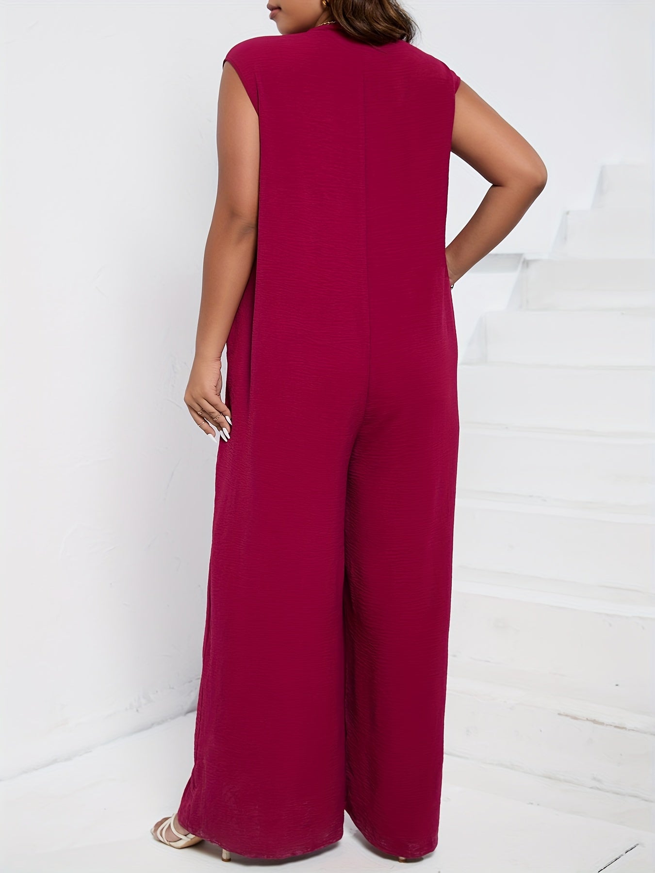 Button Up Mock Neck Wide Leg Jumpsuit