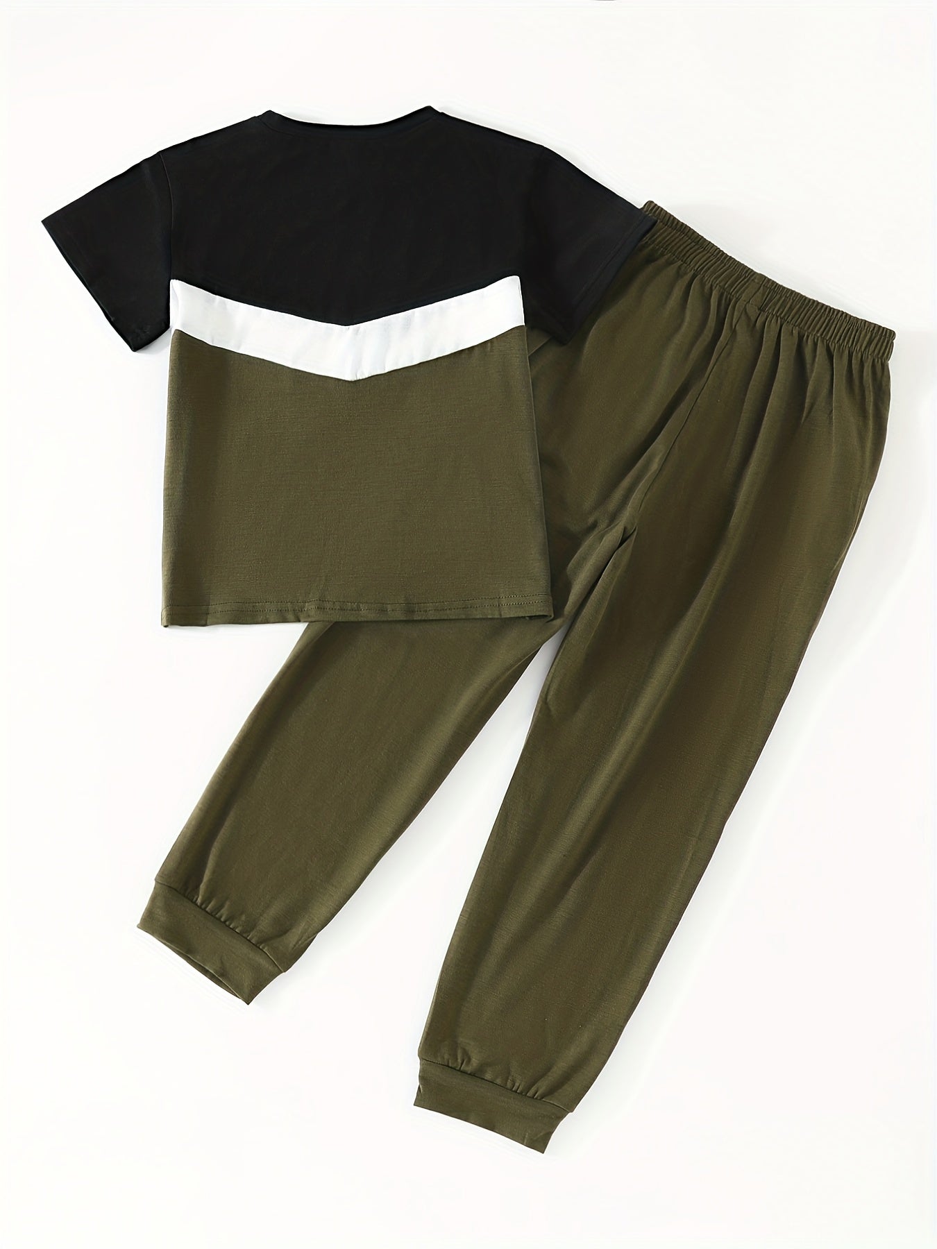 Boys Stitching T Shirt And Sweatpants Set Short Sleeve Top And Pants