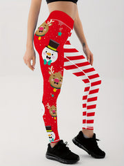 Christmas Snowflake Deer Print Leggings High Stretch Yoga Fitness Pants