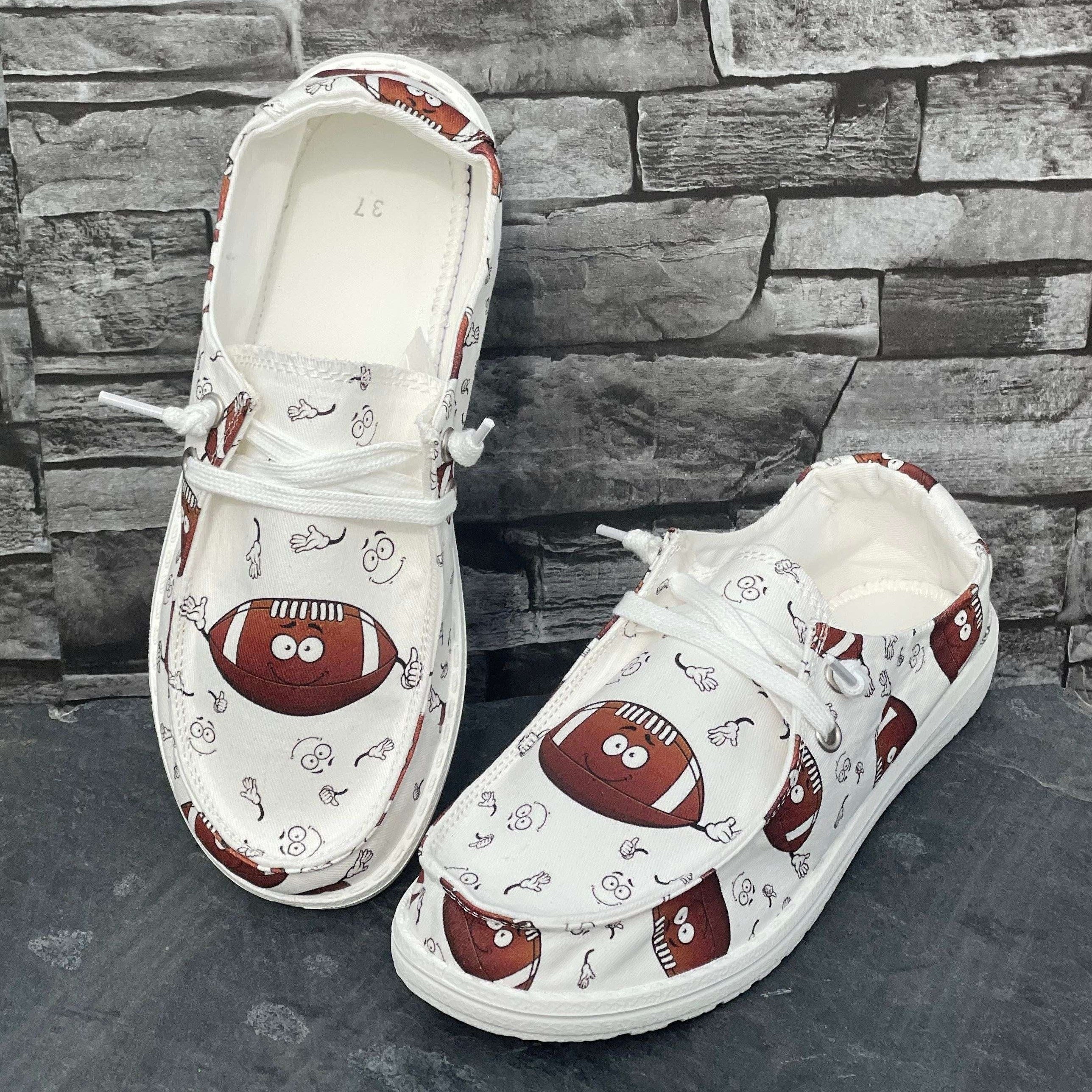 Rugby Cartoon Pattern Flat Shoes Women's Casual Slip On Shoes