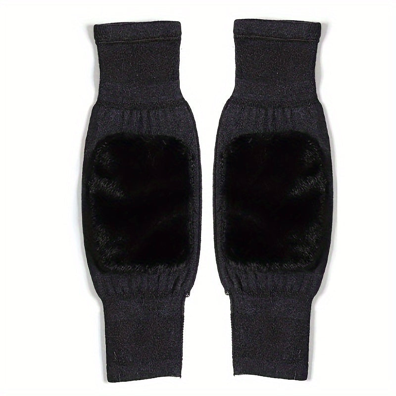 2pcs Winter Warm Knee Pads Double Thick Wool Protection Fleece Wind Cold Gear