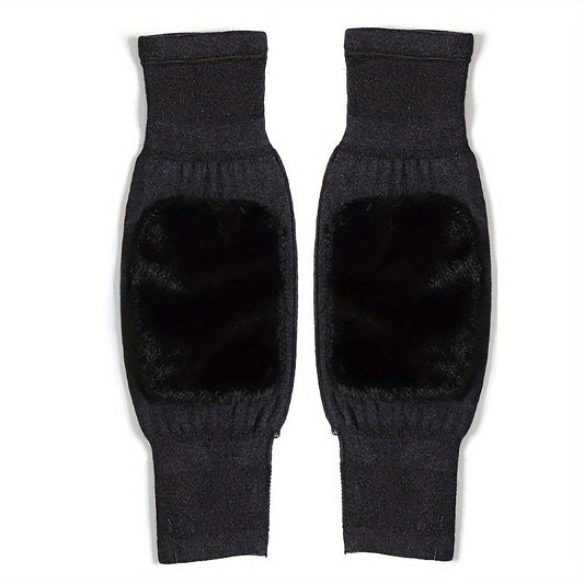 2pcs Winter Warm Knee Pads Double Thick Wool Protection Fleece Wind Cold Gear