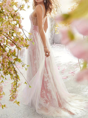 Pleated High Waist Wedding Dress V Neck Sleeveless Maxi Dress
