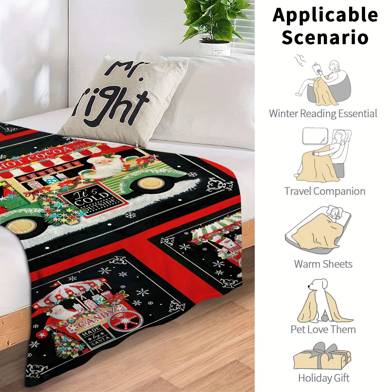 Christmas Car Pattern Soft Flannel Warm Blanket for Sofa & Bed