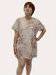 Floral Print Plus Size Loungewear Dress with Short Sleeve Tee Nightdress