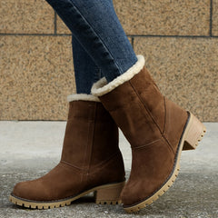 Women's Faux Fur Lined Block Heeled Boots