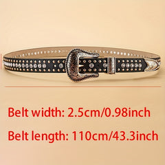 Vintage Rhinestone Belt with Carved Buckle and Rivets